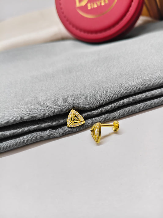 925 Silver Gold Colour Small White Stone Design Earrings