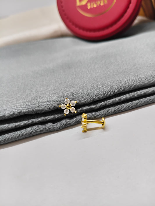 925 Silver Gold Colour Small 5 Stone Star Design Earrings