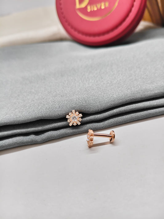 925 Silver Rose Gold Colour Small White Stone Design Earrings
