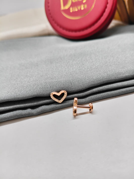 925 Silver Rose Gold Colour Small White Stone Heart Design Earrings