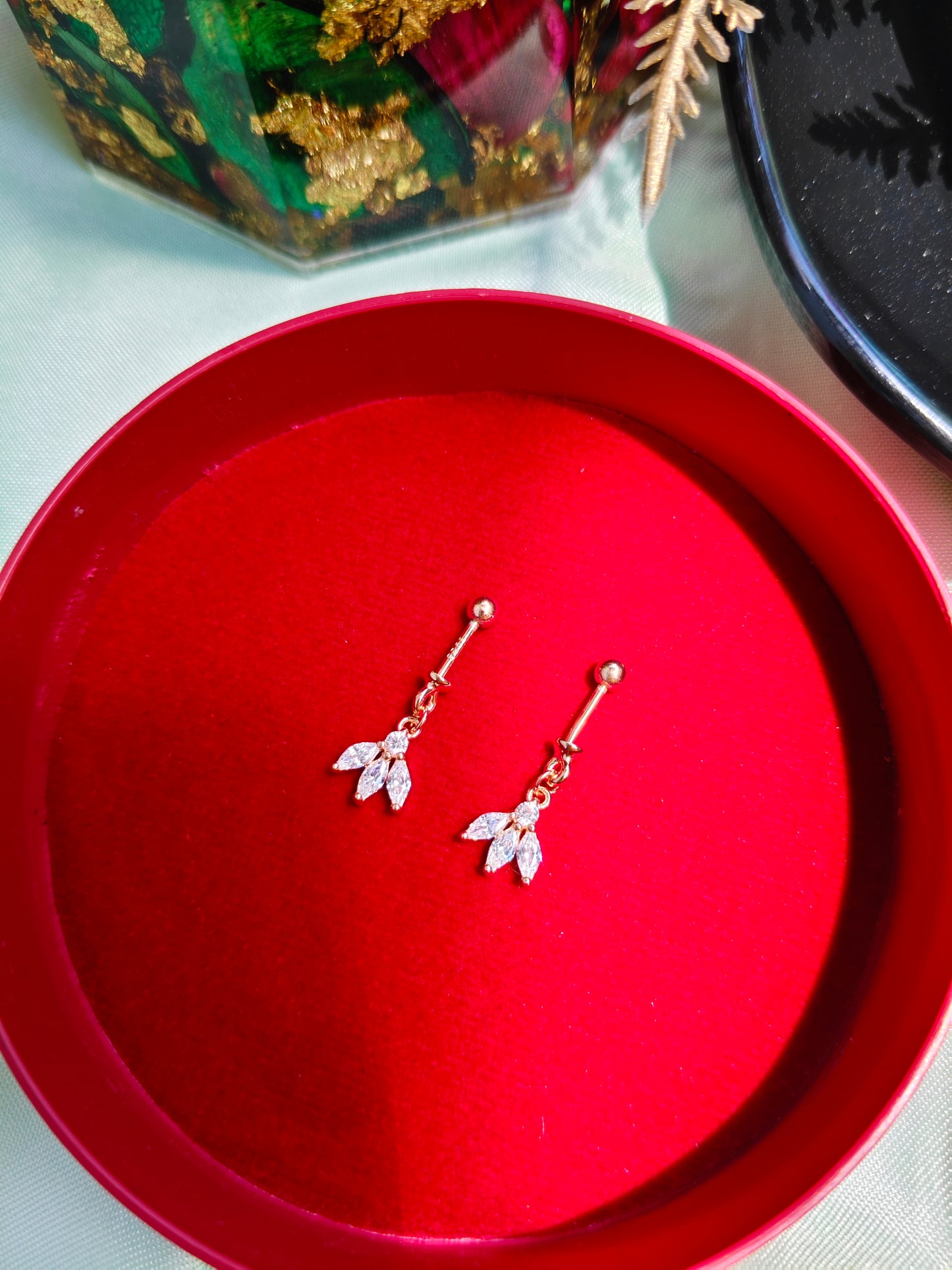 925 Silver Rose Gold Flower Hanging Design With White Stone Bugadi Earrings