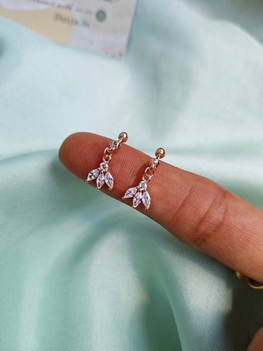 925 Silver Rose Gold Flower Hanging Design With White Stone Bugadi Earrings