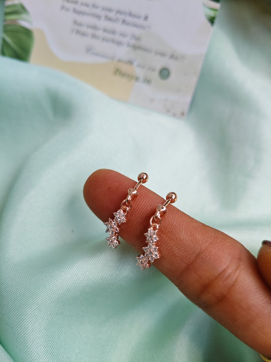 925 Silver Rose Gold 3 Star Hanging Design With White Stone Bugadi Earrings