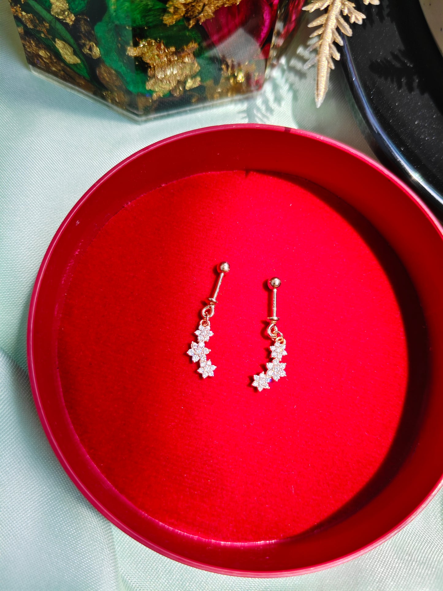 925 Silver Rose Gold 3 Star Hanging Design With White Stone Bugadi Earrings
