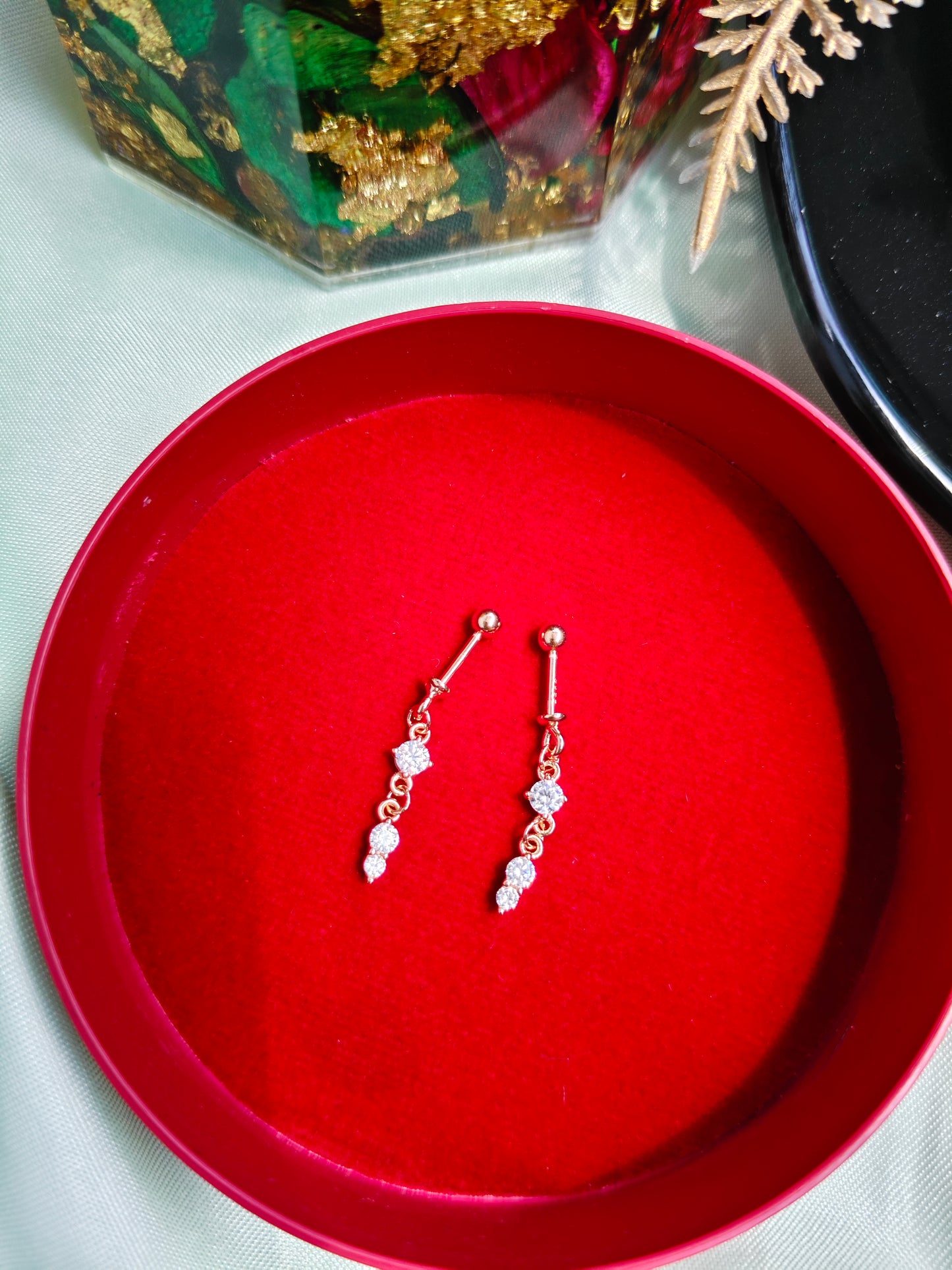 925 Silver Rose Gold Hanging Design With White Stone Bugadi Earrings