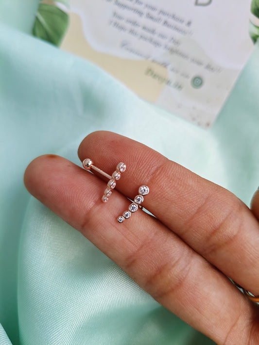 925 Silver Rose Gold 5 Stone Design With White Stone Bugadi Earrings