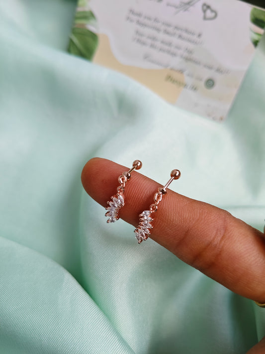 925 Silver Rose Gold 5 Stone Hanging Design With White Stone Bugadi Earrings