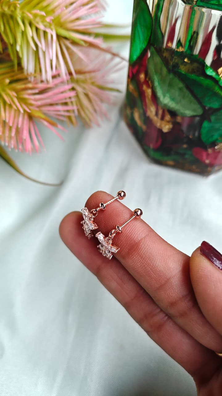 925 Silver Rose Gold Hanging Butterfly Design With White Stone Bugadi Earrings