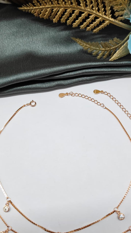 925 Silver Rose Gold Colour Evil Eye Hanging Design With White Stone Anklets