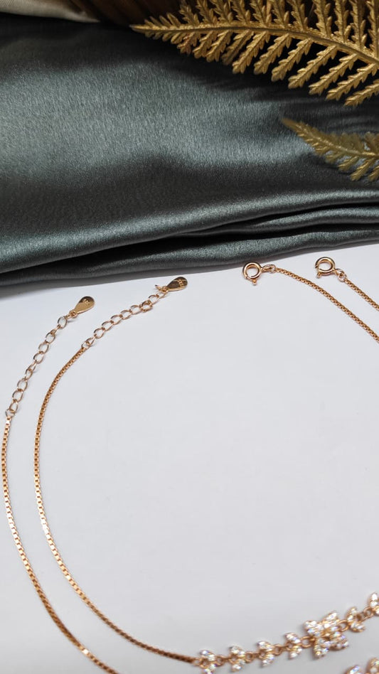 925 Silver Rose Gold Colour Butterfly Design With White Stone Anklets