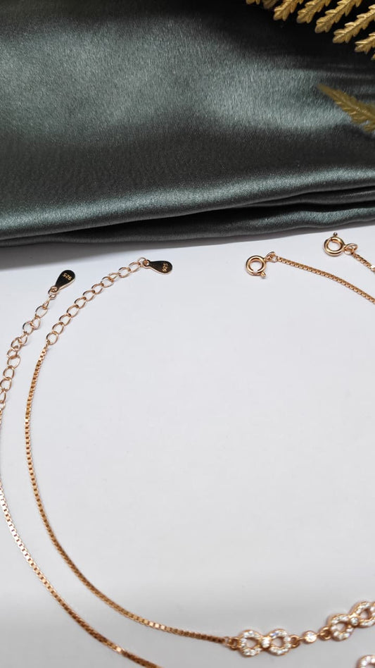 925 Silver Rose Gold Colour 3 Infinity Design With White Stone Anklets