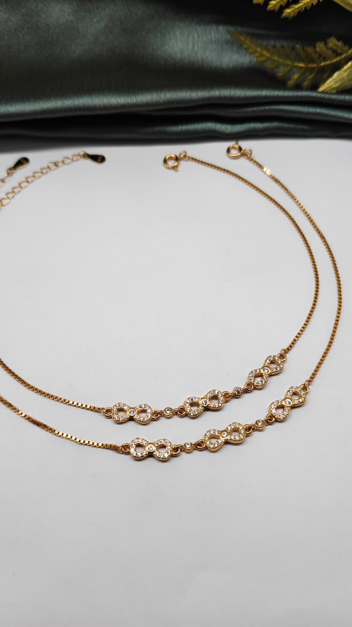 925 Silver Rose Gold Colour 3 Infinity Design With White Stone Anklets