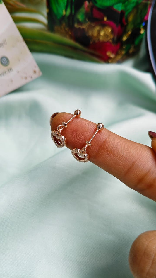 925 Silver Rose Gold Heart Hanging Design With White Stone Bugadi Earrings