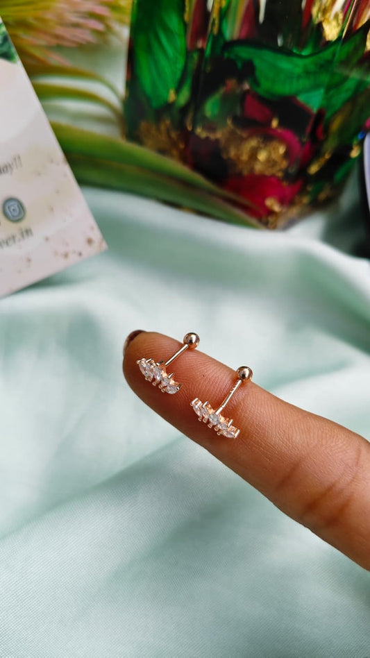 925 Silver Rose Gold 5 Stone Design With White Stone Bugadi Earrings