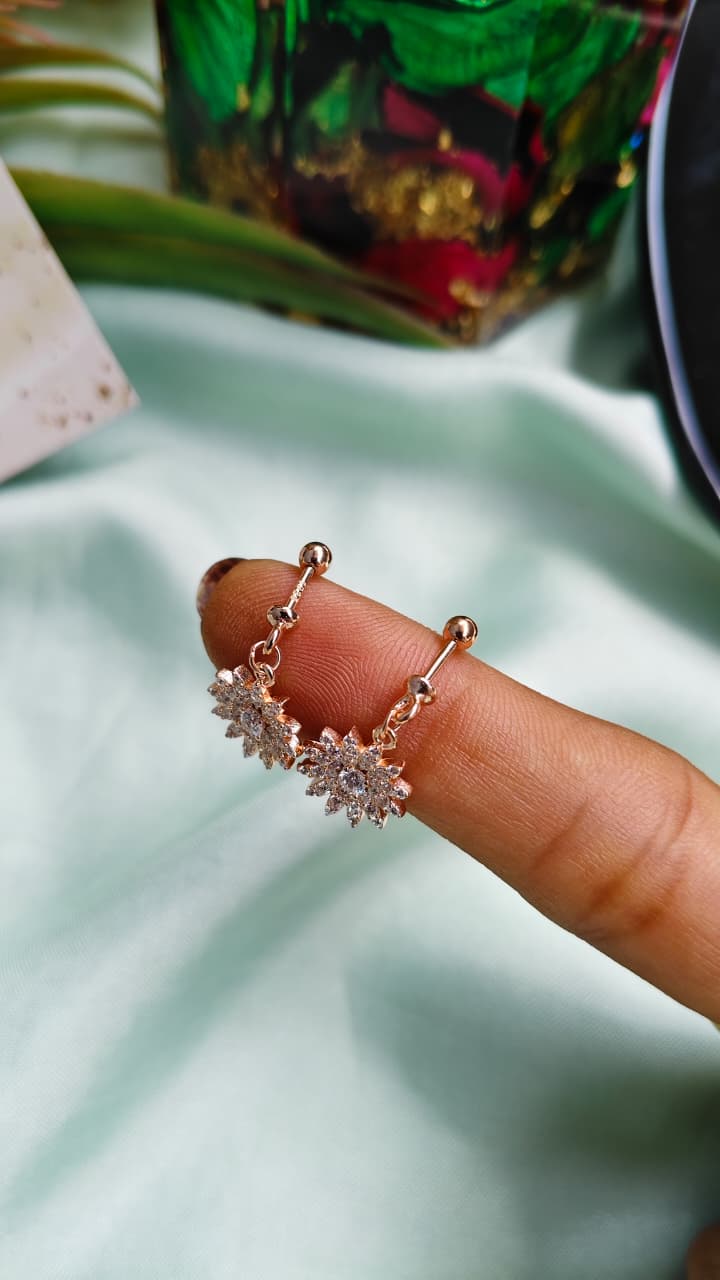 925 Silver Rose Gold Star Hanging Design With White Stone Bugadi Earrings