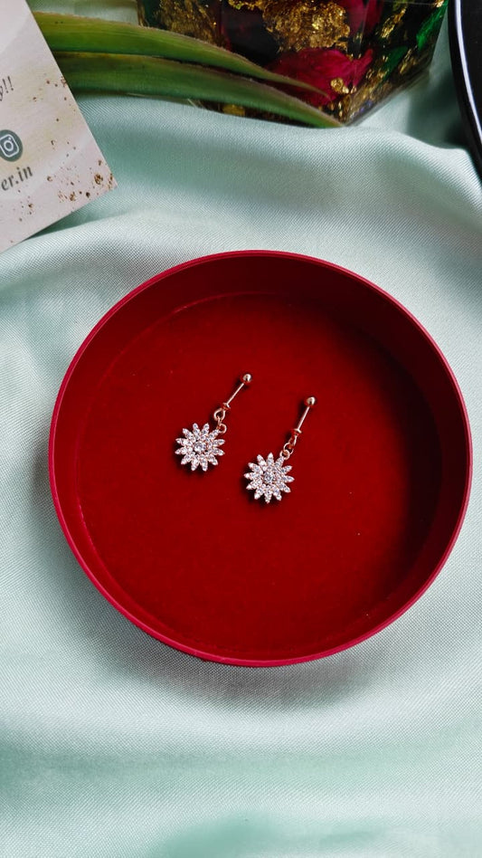 925 Silver Rose Gold Star Hanging Design With White Stone Bugadi Earrings