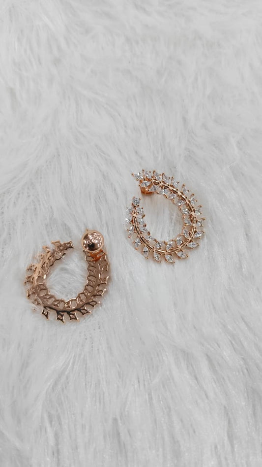 925 Silver Rose Gold Big Size Full Heart Design With White Stone Earrings