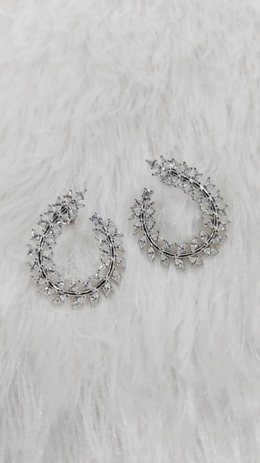 925 Silver Rodhium Big Size Full Heart Design With White Stone Earrings