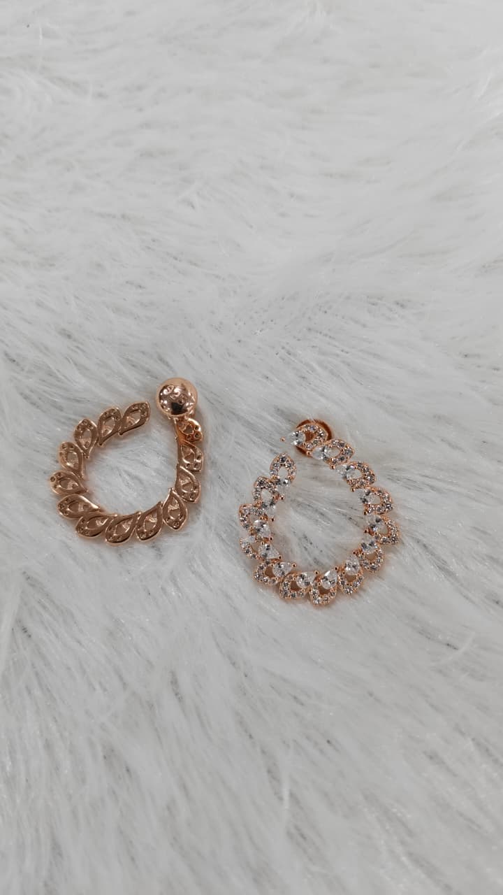 925 Silver Rose Gold Big Size Full Heart Design With White Stone Earrings