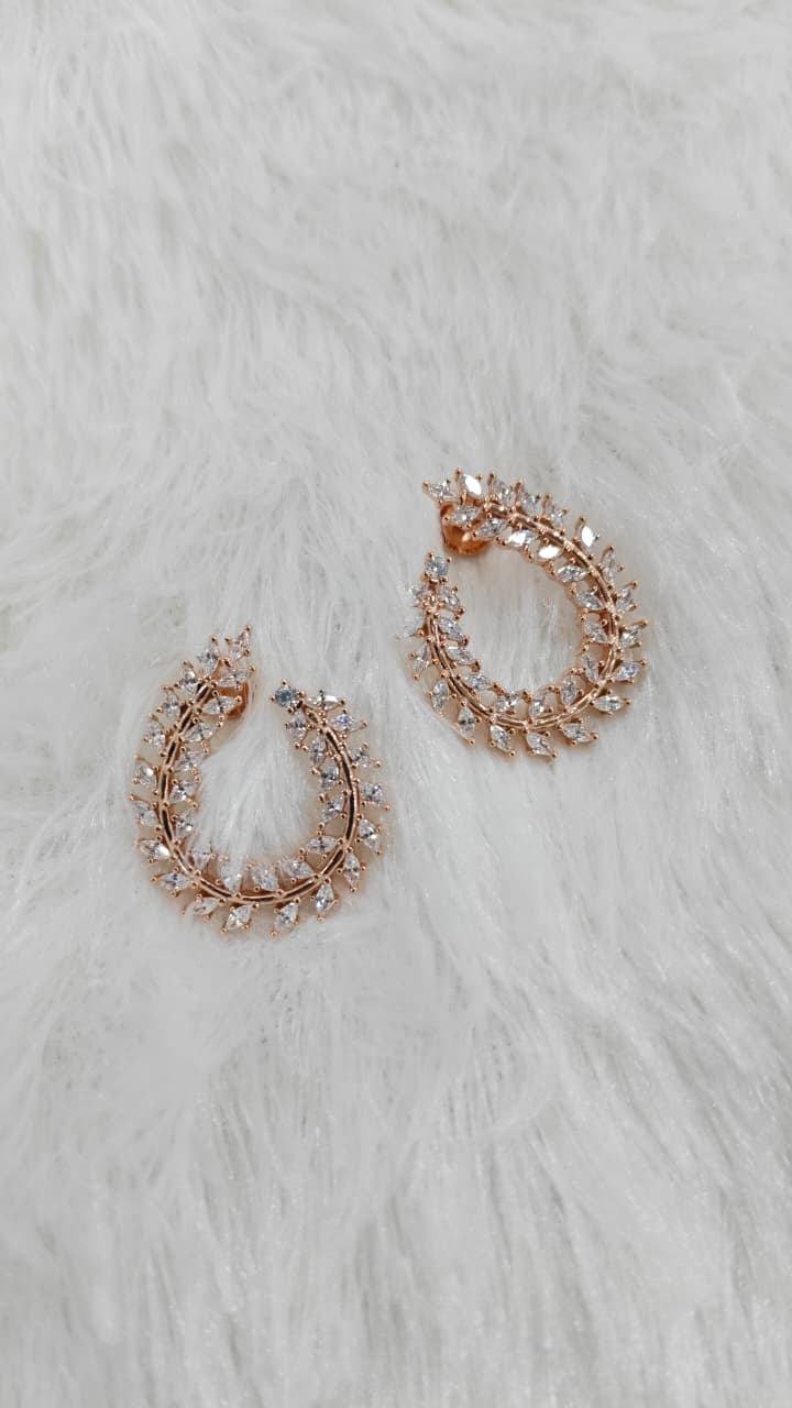925 Silver Rose Gold Big Size Full Heart Design With White Stone Earrings