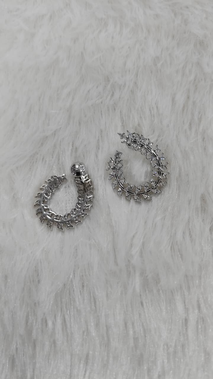 925 Silver Rodhium Big Size Full Heart Design With White Stone Earrings