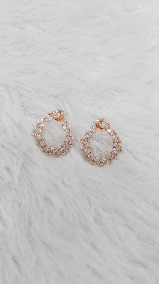 925 Silver Rose Gold Big Size Full Heart Design With White Stone Earrings