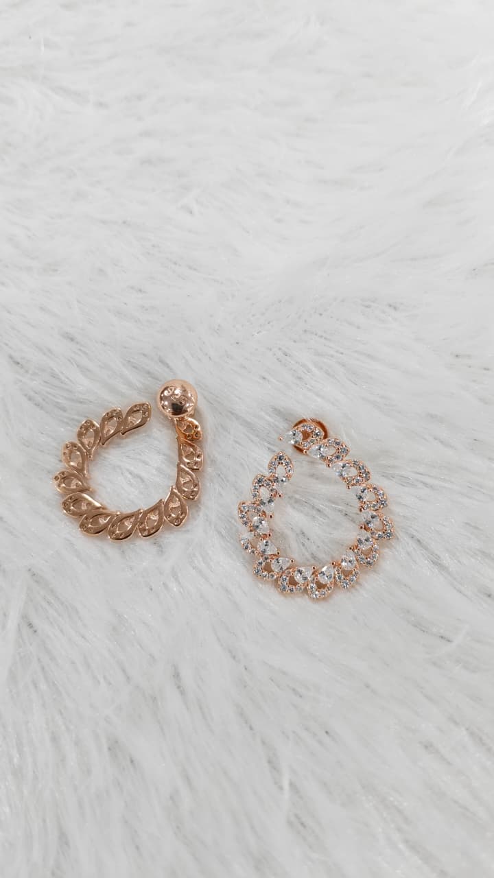 925 Silver Rose Gold Big Size Full Heart Design With White Stone Earrings
