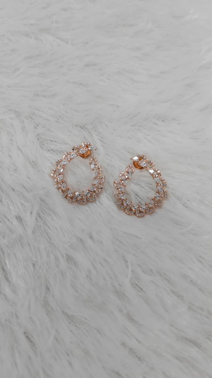 925 Silver Rose Gold Big Size Full Heart Design With White Stone Earrings