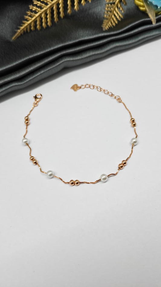 925 Silver Rose Gold Colour Peral Design Bracelet