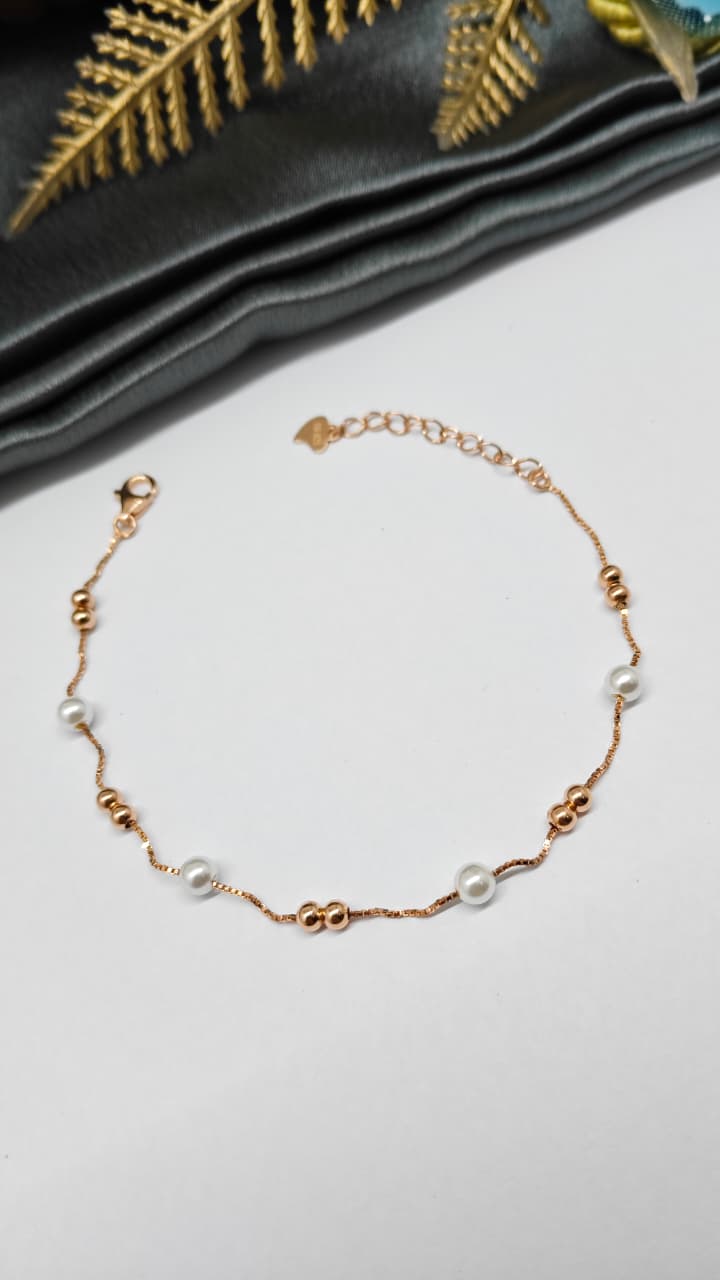 925 Silver Rose Gold Colour Peral Design Bracelet