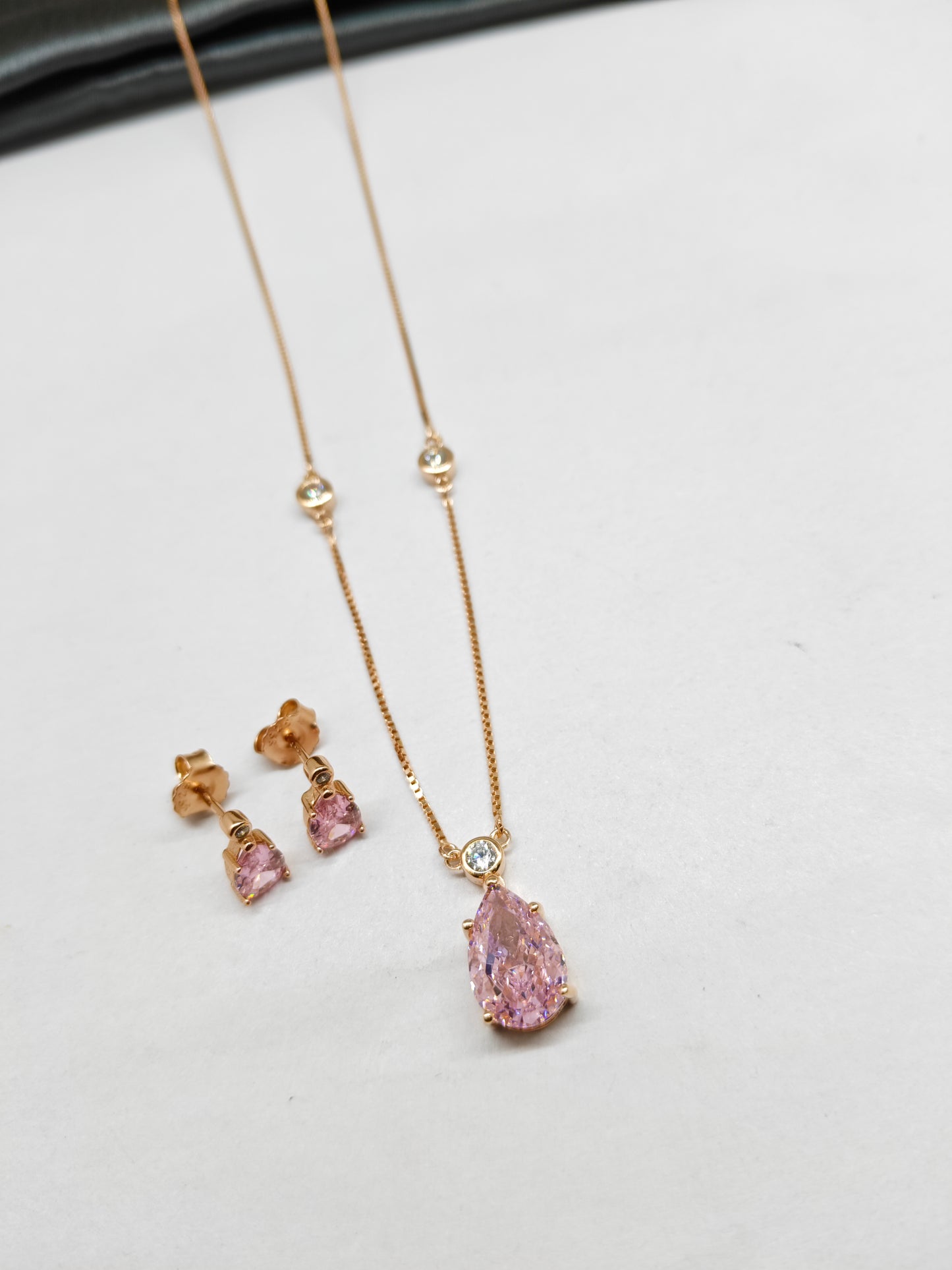 925 Silver Rose Gold Colour Pink Solitaire Design Stone Set With Earring