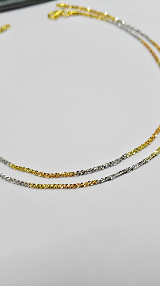 925 Silver 3 Tone Colour Design Anklet Pair