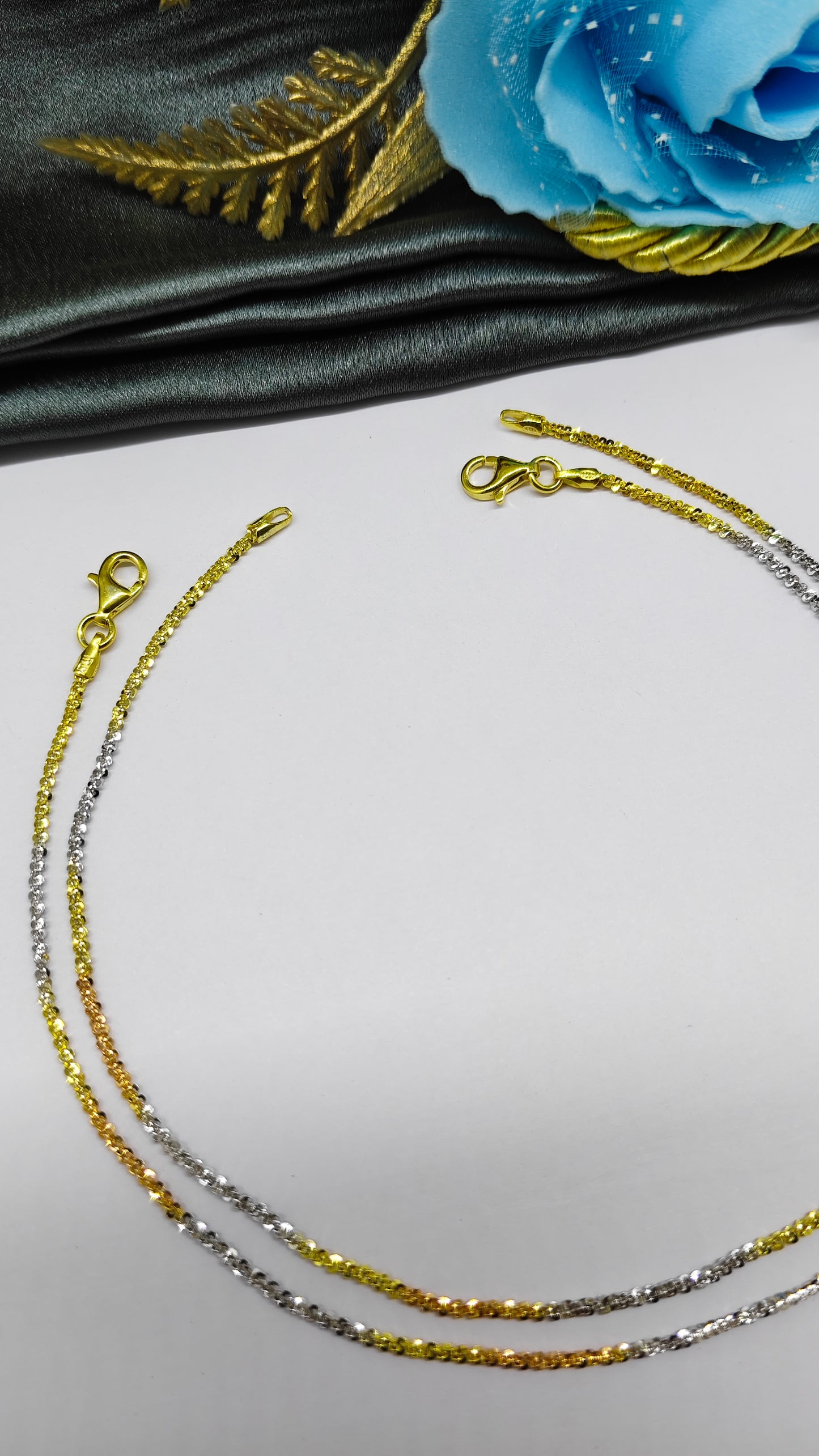 925 Silver 3 Tone Colour Design Anklet Pair