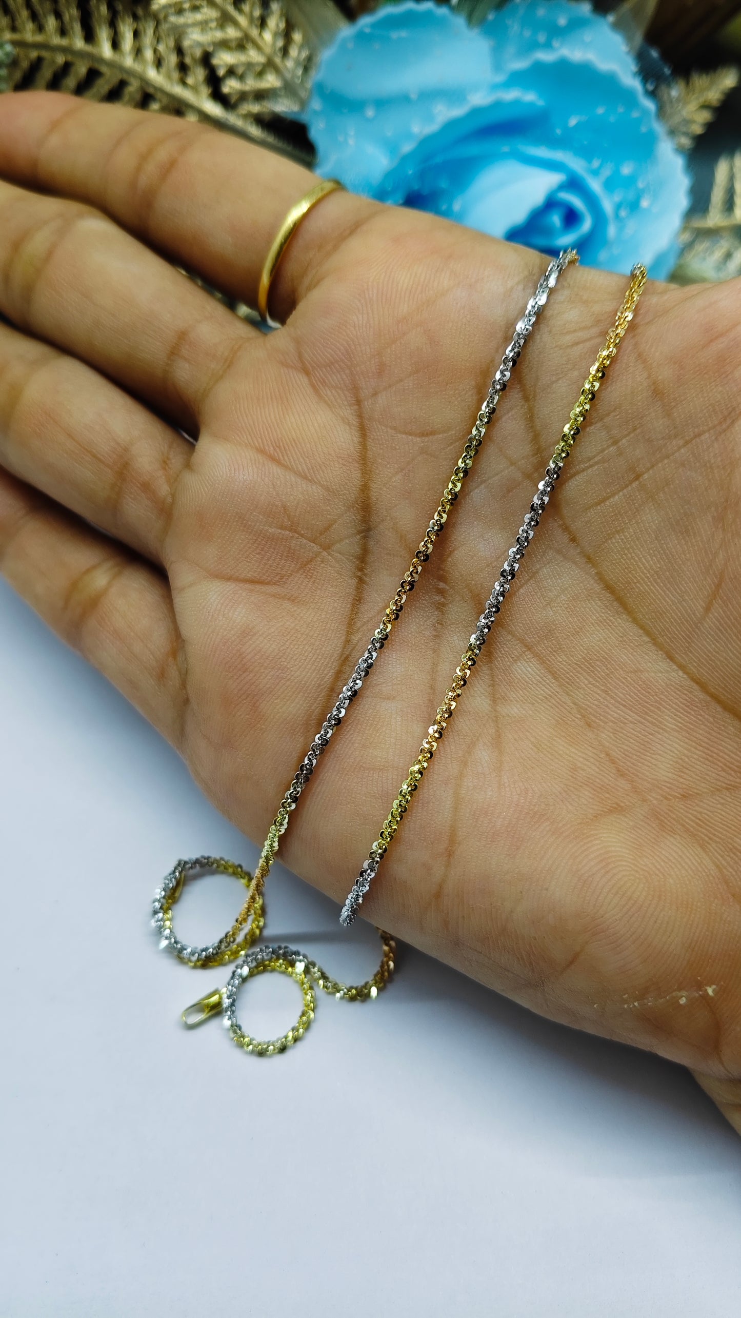 925 Silver 3 Tone Colour Design Anklet Pair
