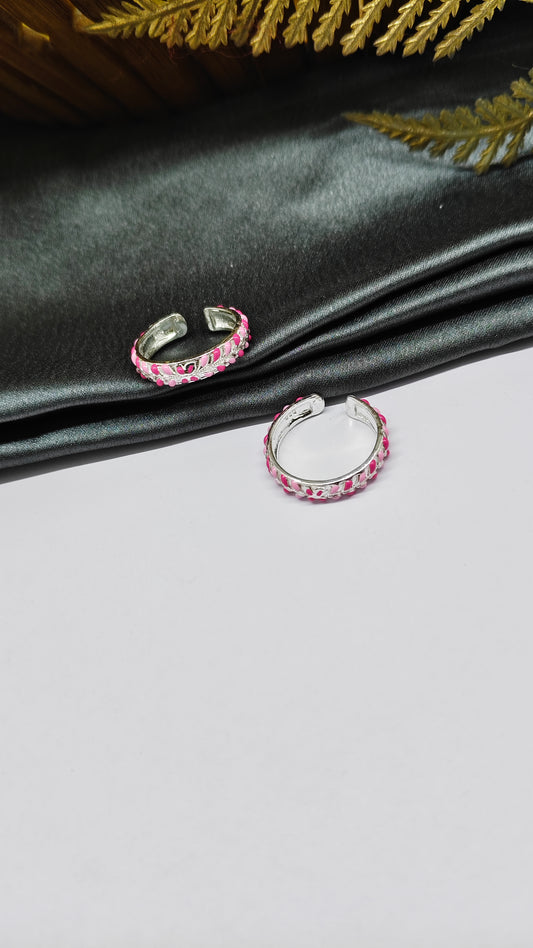 925 Silver Pink Enamel Colour Regular Round Design Toe Rings