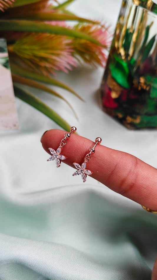 925 Silver Rose Gold Star Hanging Design With White Stone Bugadi Earrings