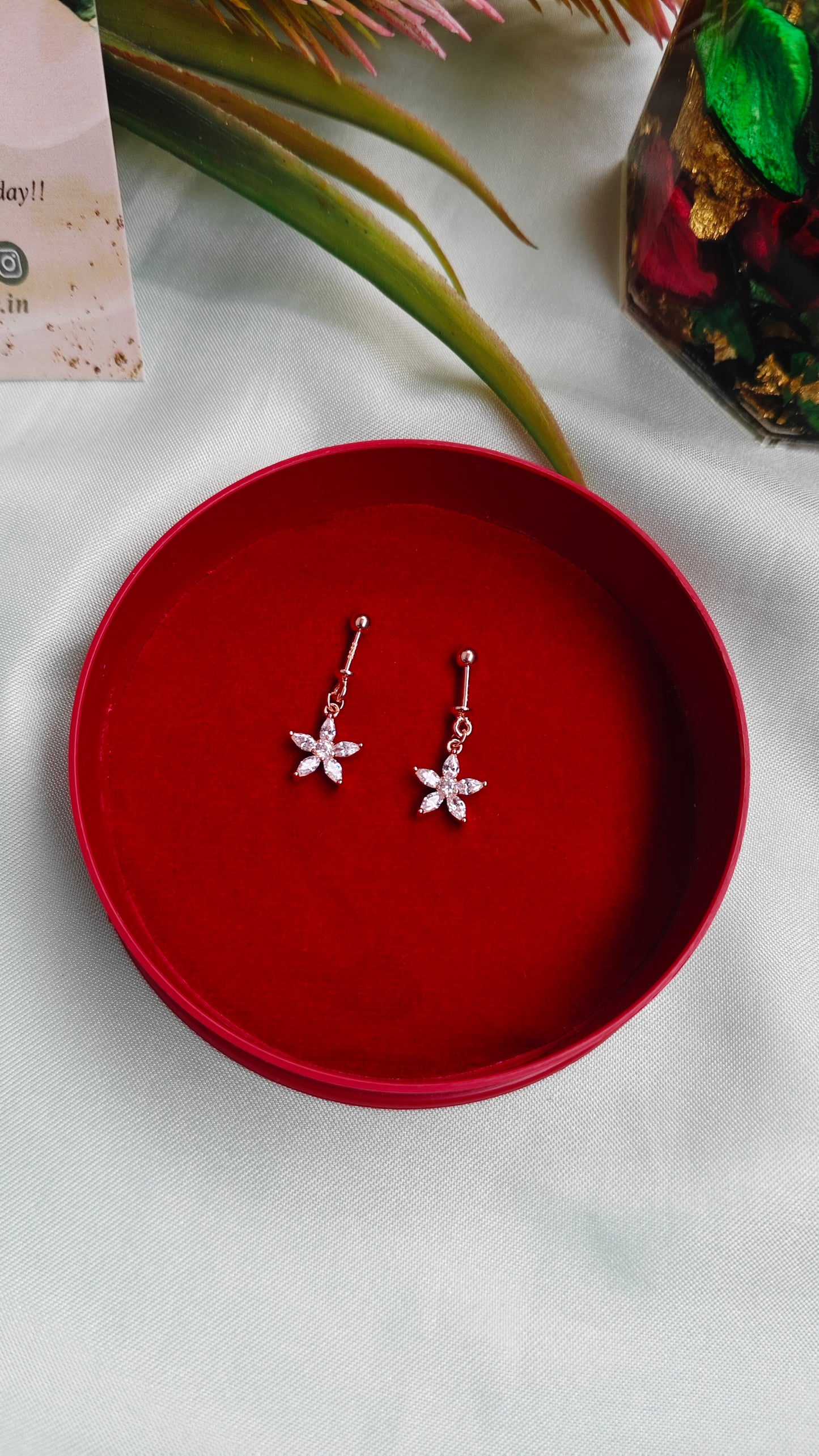 925 Silver Rose Gold Star Hanging Design With White Stone Bugadi Earrings