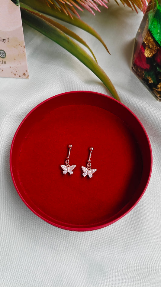 925 Silver Rose Gold Butterfly Hanging Design With White Stone Bugadi Earrings
