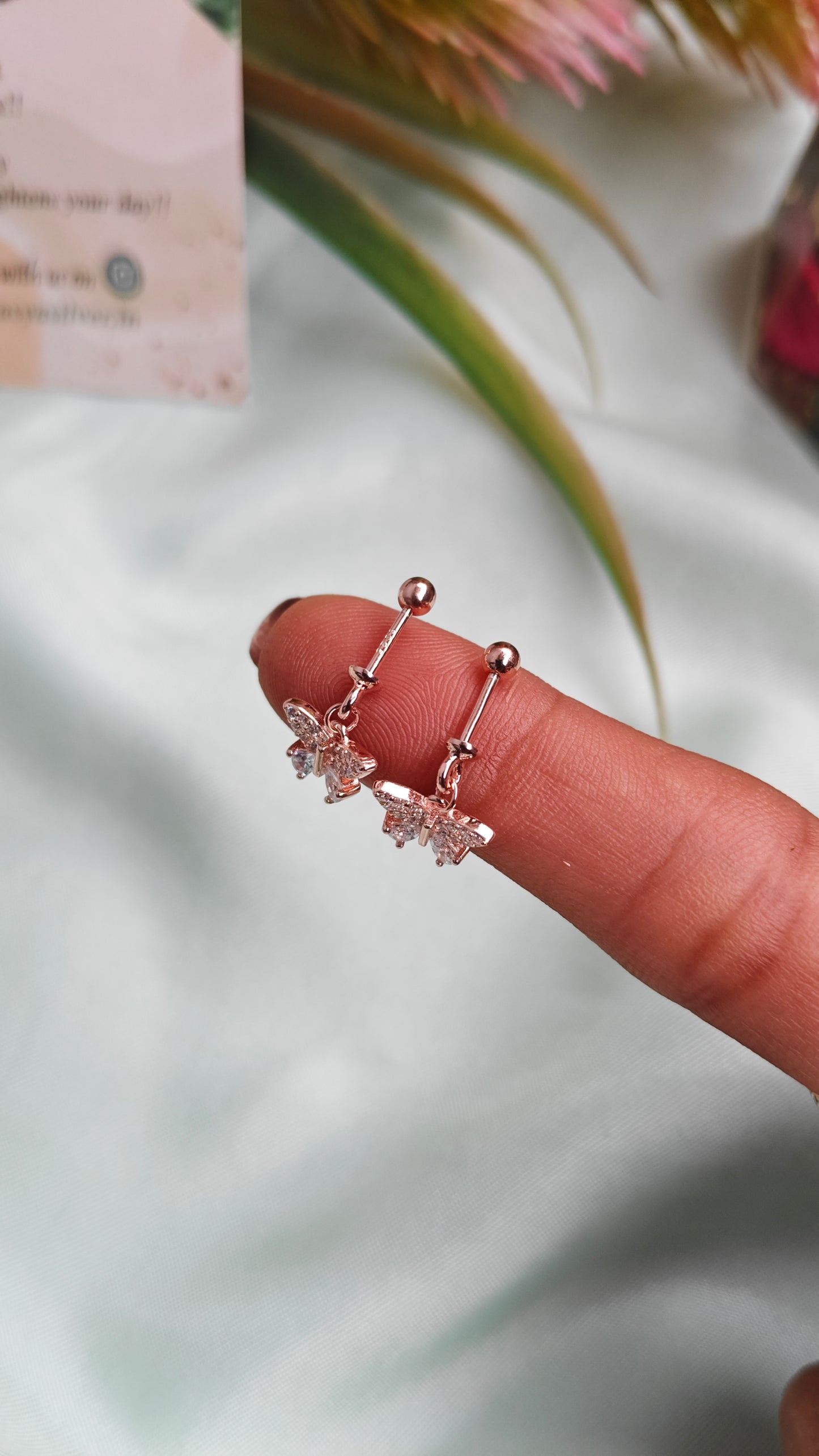 925 Silver Rose Gold Butterfly Hanging Design With White Stone Bugadi Earrings