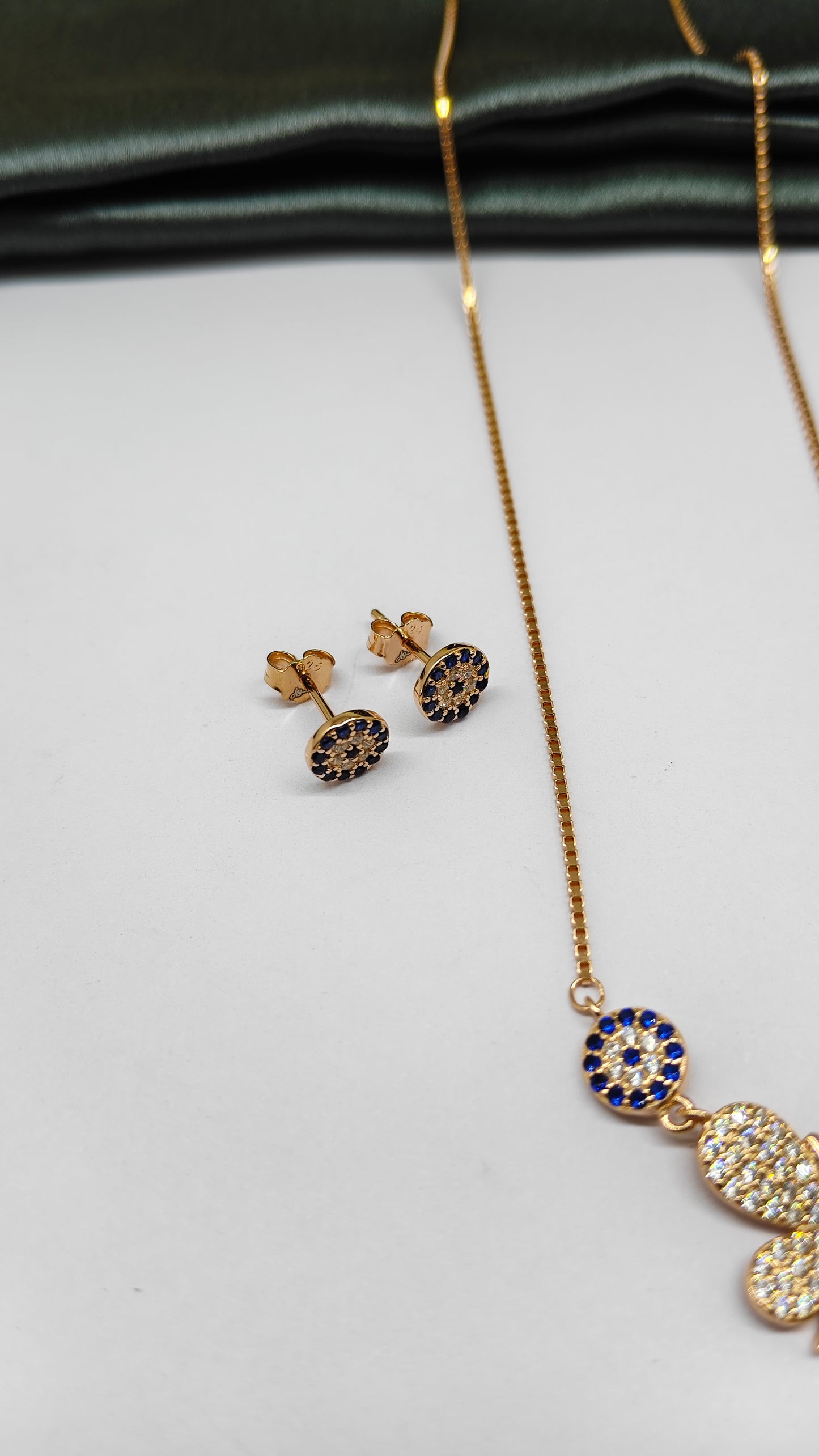 925 Silver Rose Gold Colour White Stone Blue Evil Eye With Butterfly Design Necklace Set