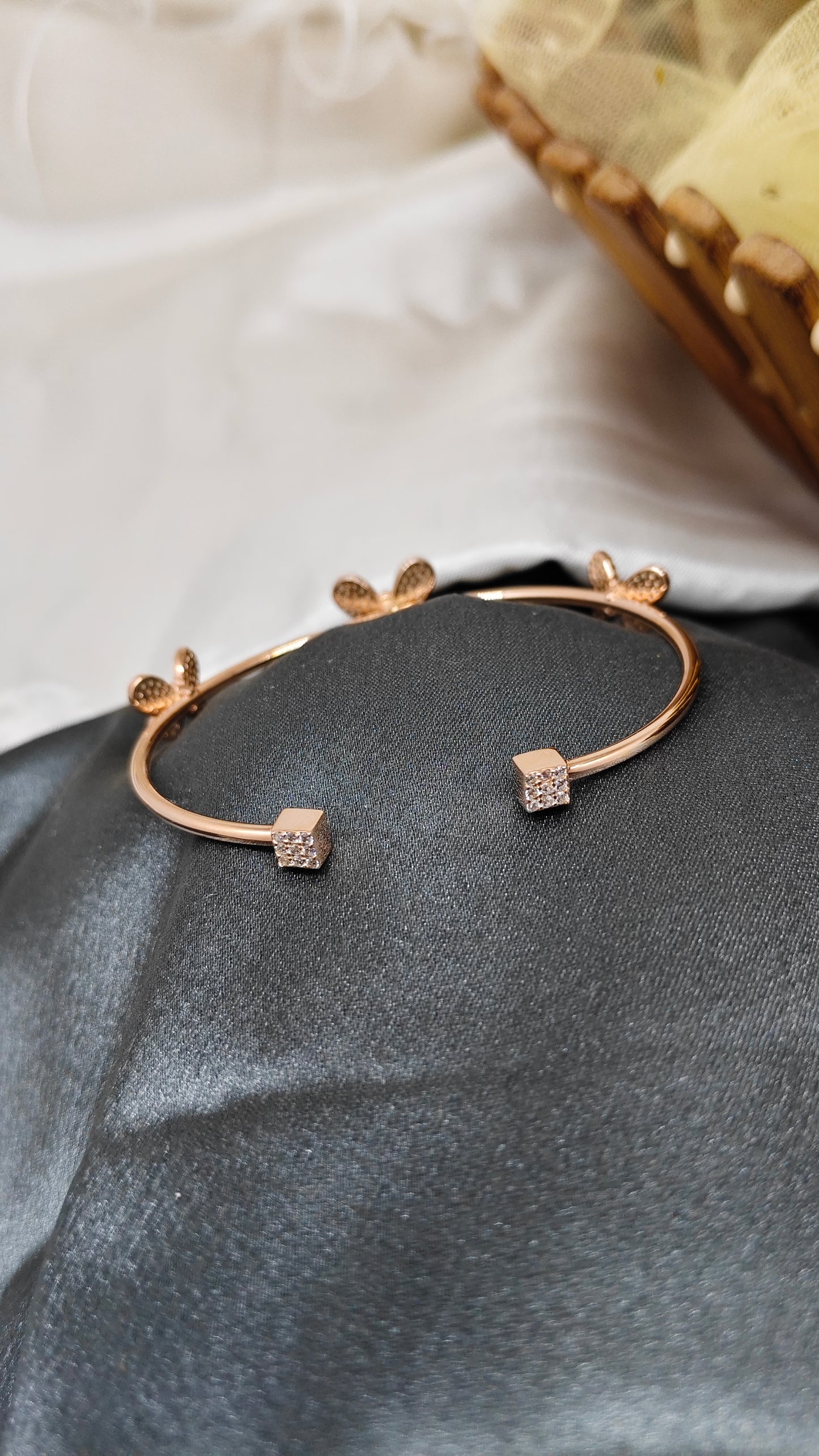 925 Silver Rose Gold Colour 3 Butterfly White Stone Design Kada