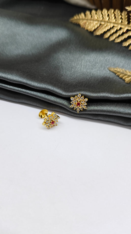 925 Silver Gold Red And Multiple White Stone Earrings