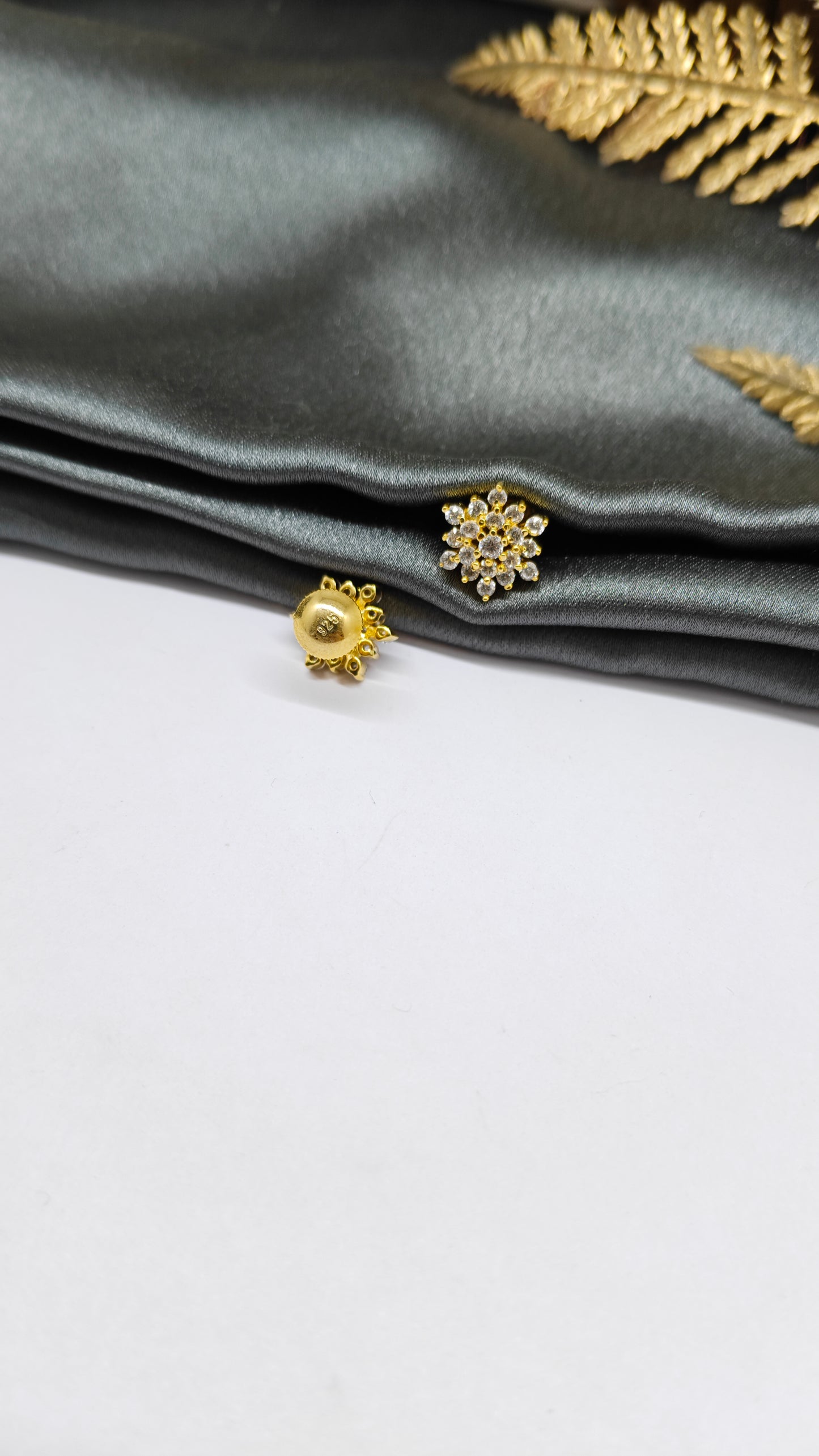 925 Silver Gold Multiple White Stone Earrings