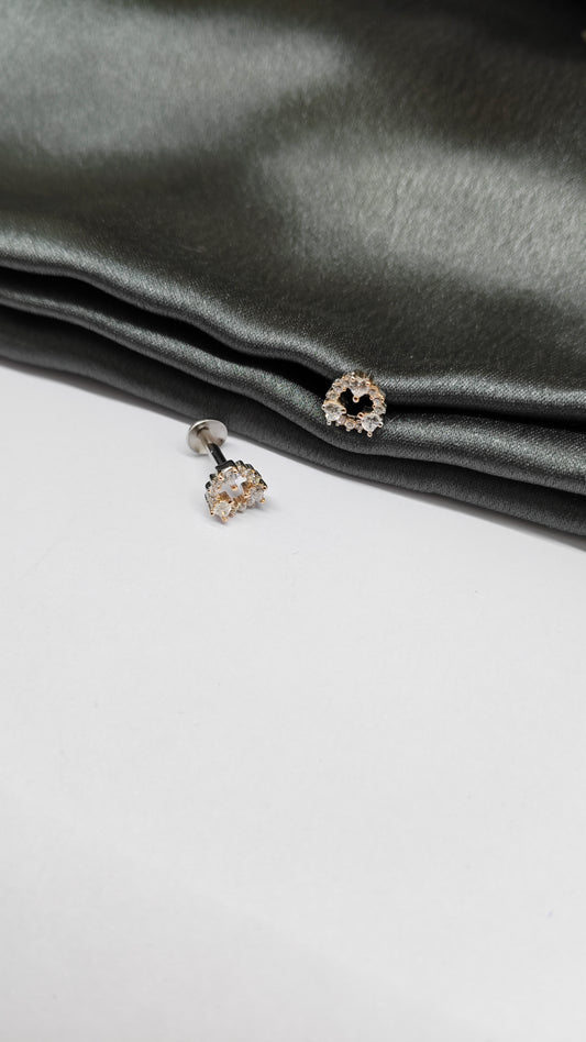 925 Silver Small Two Tone Rose Gold Round Design With White Stone Earrings
