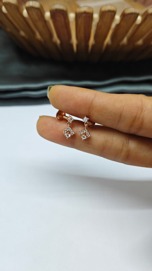 925 Silver Rose Gold Small 6 White Stone Hanging Earrings