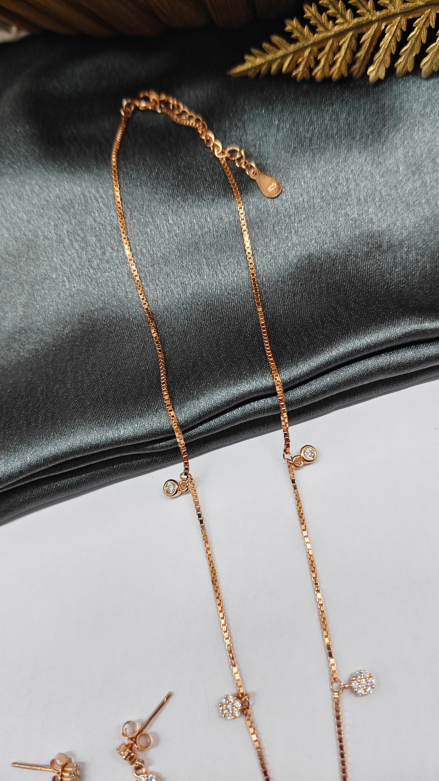 925 Silver Rose Gold Colour White Stone Design Necklace Set