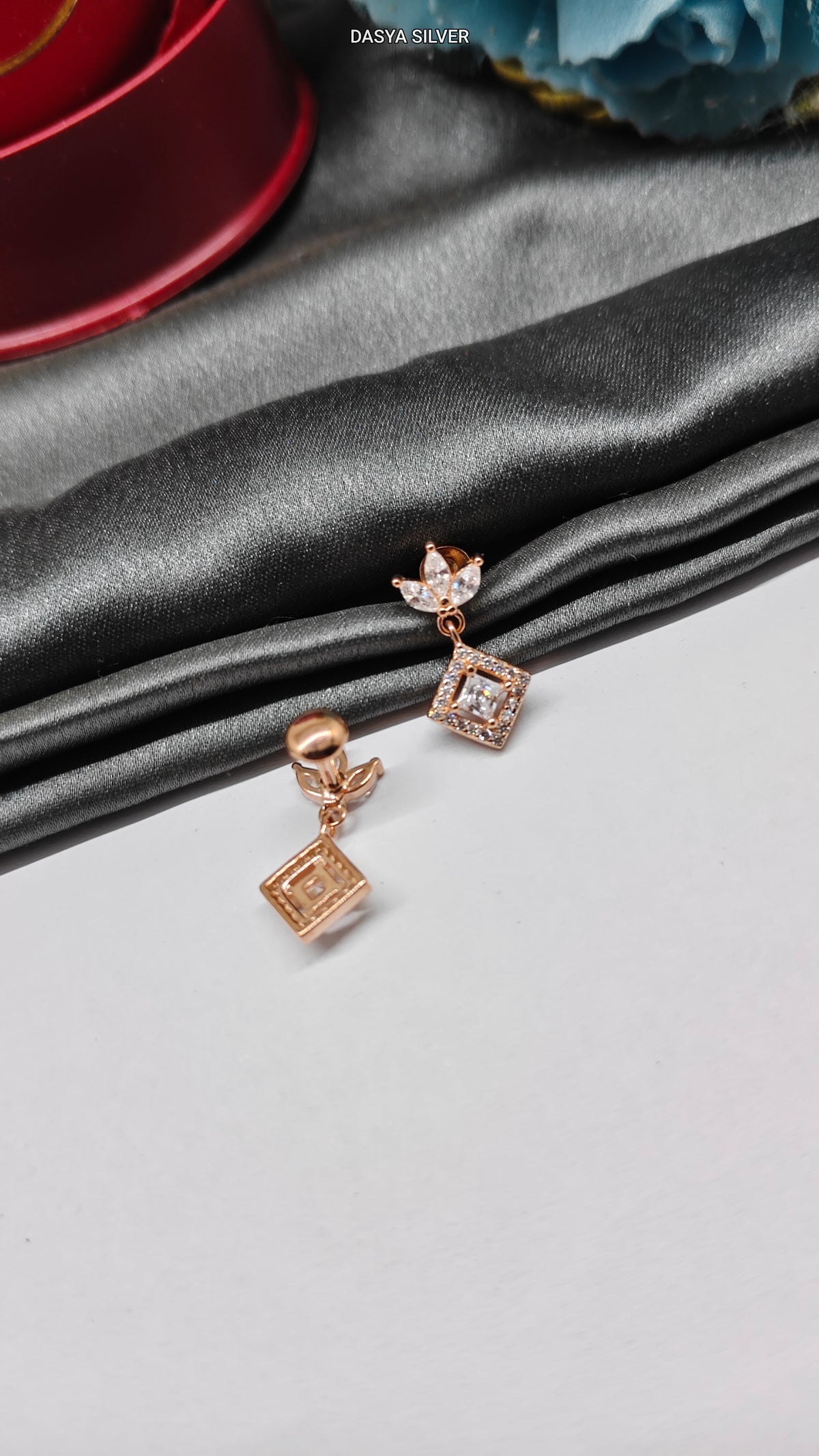 925 Silver Rose Gold White Stone Hanging Earrings