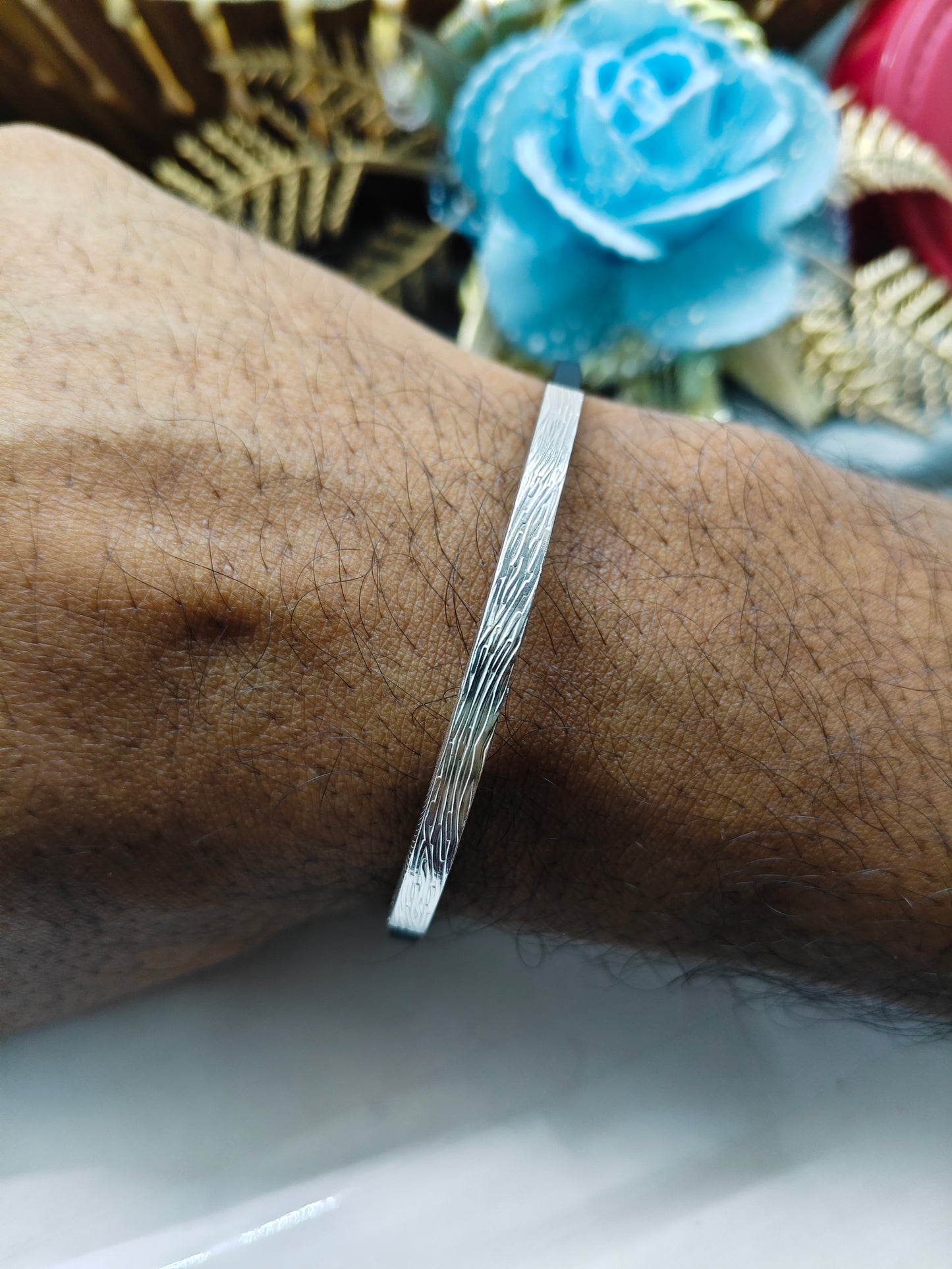 925 Silver Adults Black Rubber Band With Pure 925 Silver Bracelets