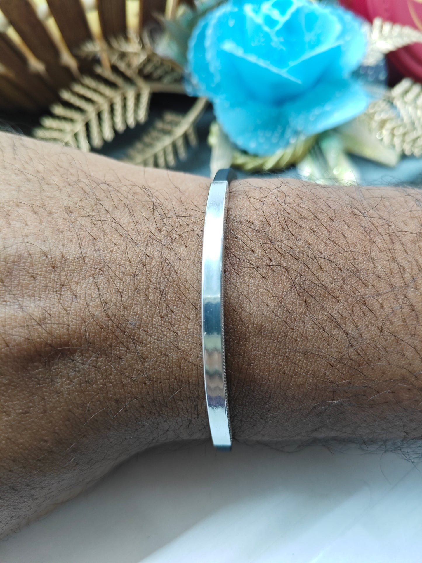 925 Silver Adults Black Rubber Band With Pure 925 Silver Bracelets