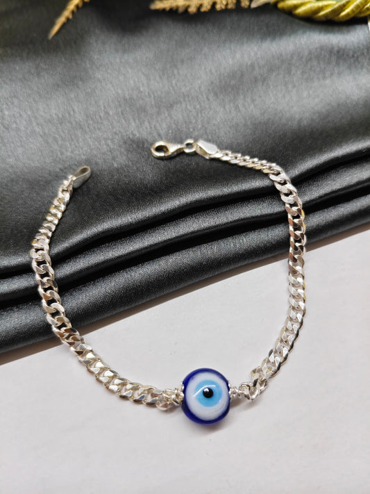 925 Silver Men's Full Silver Finish With Evil Eye Design Bracelet